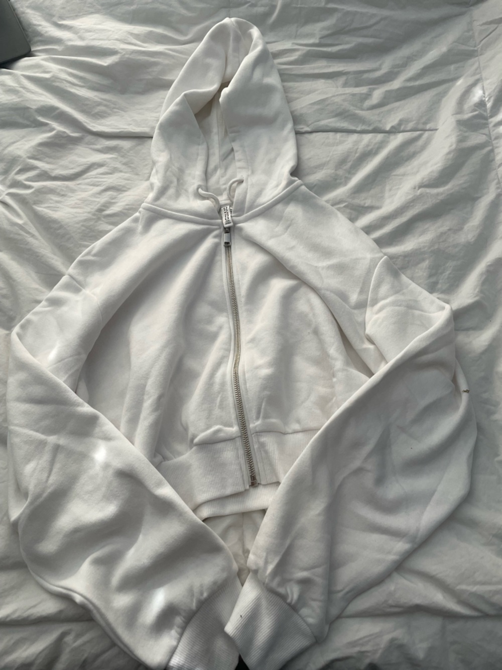 H&M White Zip-Up Hooded Sweatshirt